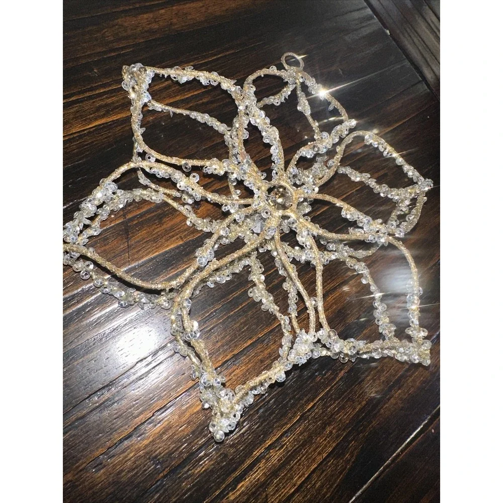Sequined‎ Snowflake Christmas Tree Ornament with Center Gem 9